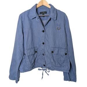 VTG Ralph Lauren Jeans Co Cotton Linen Blue Chambray Utility Jacket Women XL Y2K